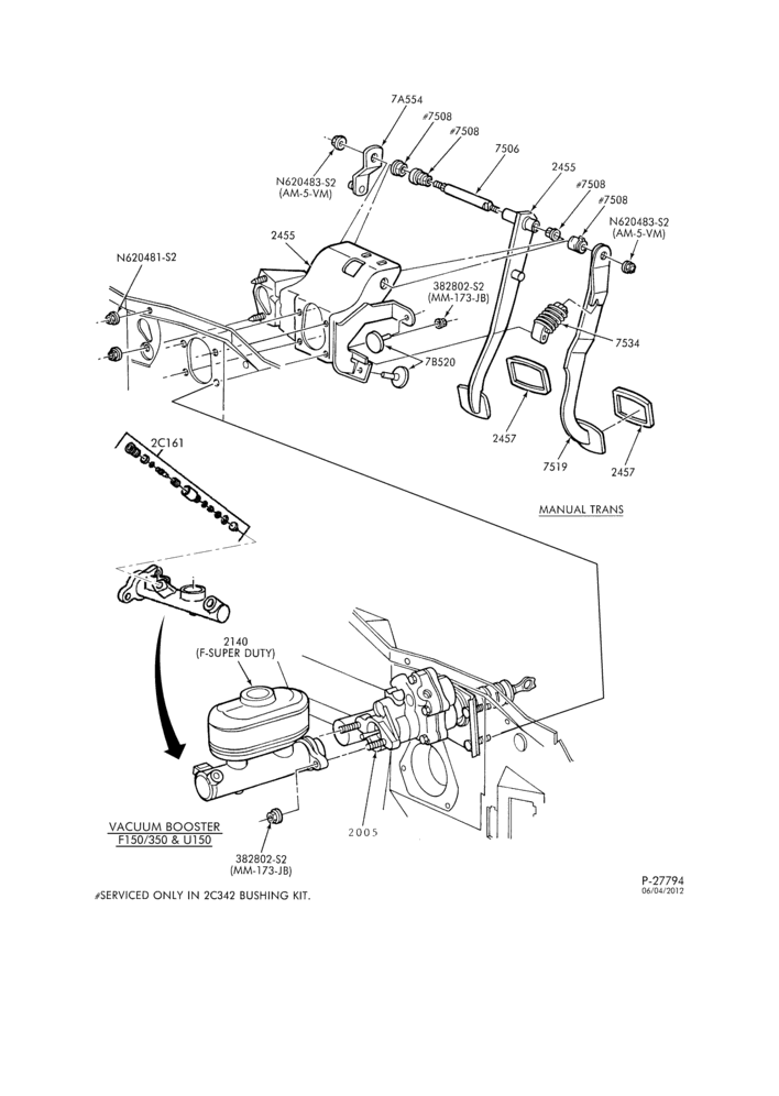 23 - BRAKES-Brake pedal & booster installation - without speed control - Page B-U150