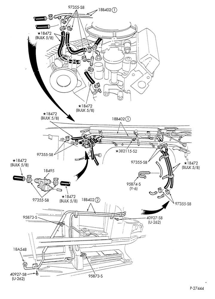 HEATER HOSES & TUBES-8 cyl. - 5.0L - w/A/C - w/aux. heat - California-E