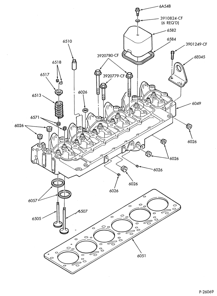 60.7 - 6 CYL. FD-1060 DIESEL-VALVES, PUSHRODS, ROCKER ARM COVER-F-FT600/900