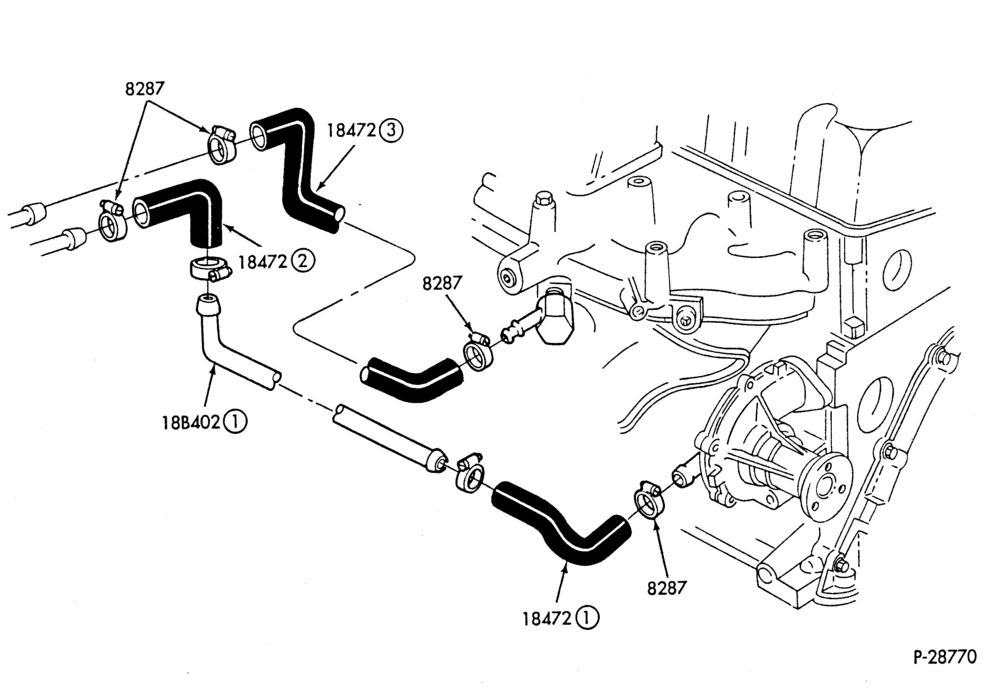 HEATER HOSES & TUBES-4 cyl. - 2.5L-E,ME