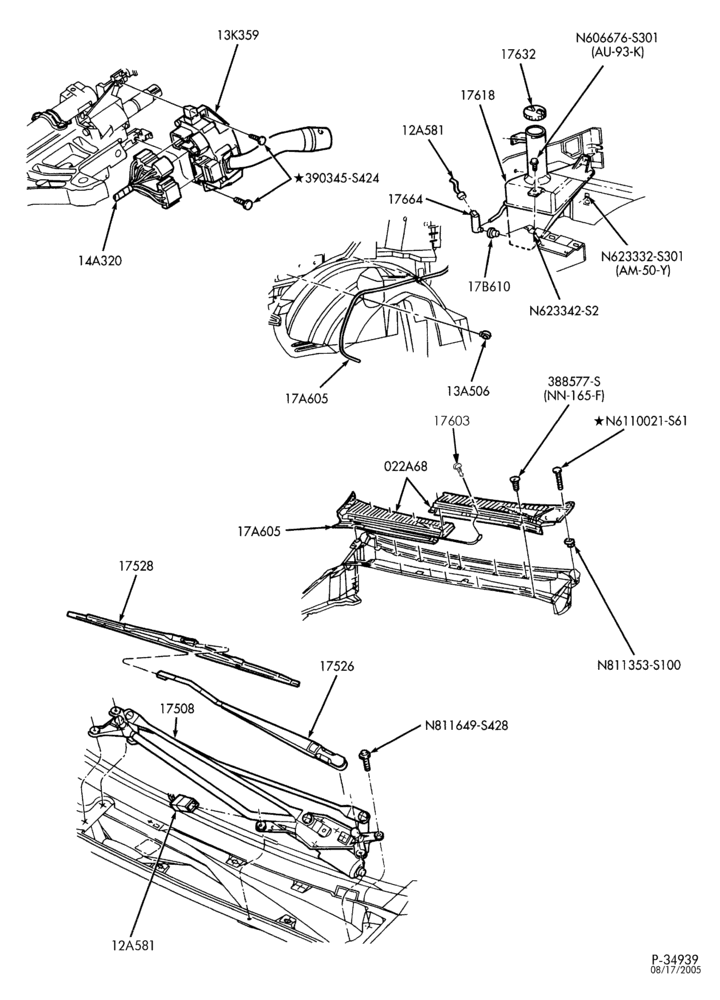 175 - WIPERS & WASHERS-Front windshield wiper motor & washer-L1