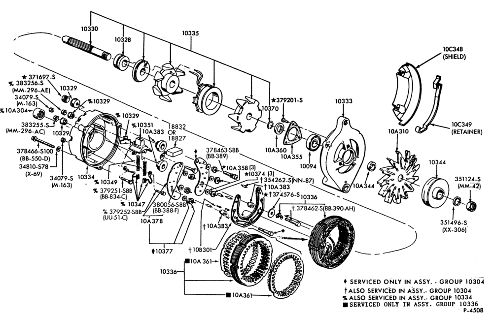 103 - STARTER, IGNITION AND HEADLAMP SWITCHES-Alternator - Motorcraft - 40, 60, 65 amp.