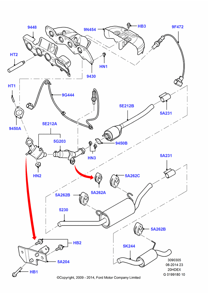 05 - Exhaust System, 2.0L Duratec HE (137PS); 01/APR/2009