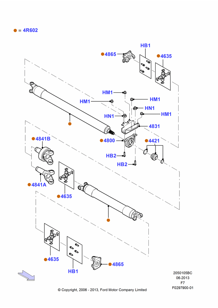 05BC - Drive Shaft - Rear Axle Drive, 172"/4369MM Wheelbase, 4WD, Ford 550 Series, Ford 450 Series, 2 Piece Driveshaft; 18/DEC/2006-12/FEB/2010