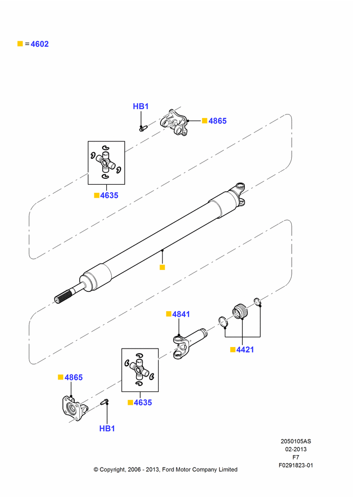 05AS - Drive Shaft - Rear Axle Drive, 137"/3480MM Wheelbase, 4WD, 6.4L Diesel V8 Twin Turbo, Automatic Transmission, Ford 350 Series, With Double Rear Wheels, 1 Piece Driveshaft; 18/DEC/2006-12/FEB/2010