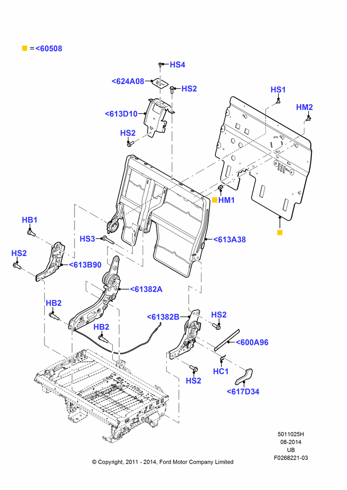 25H - Rear Seat Back, With Second Row Split Folding Seat, 60% Seat; 06/FEB/2012-04/MAY/2015