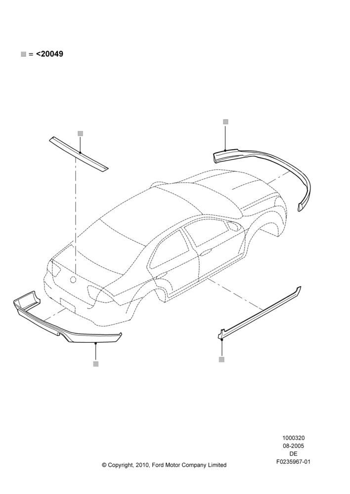 20ME - Body Dress Up Kits - Front, Mercury Division Derivative, Includes Front Fascia, Rear Fascia and Rocker Panels, Accessory, Set Of 6 Pieces, With One Exhaust Cut-Out; 01/AUG/2005-16/JUL/2007