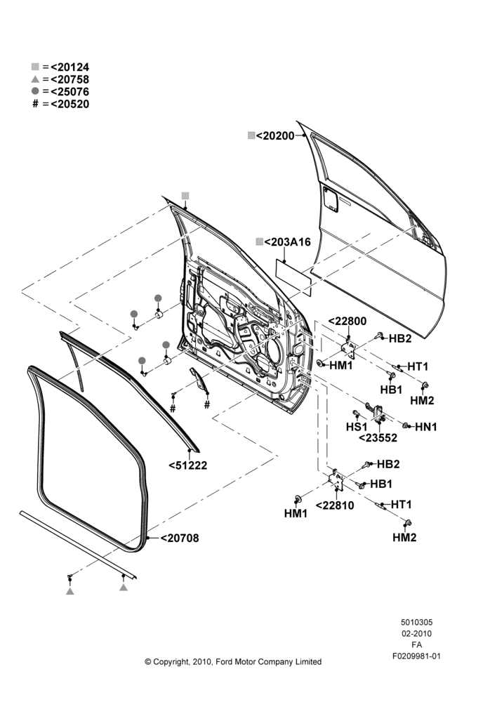05C - Front Doors, Hinges & Weatherstrips, Crew Cab; 22/FEB/2010-05/JUL/2016