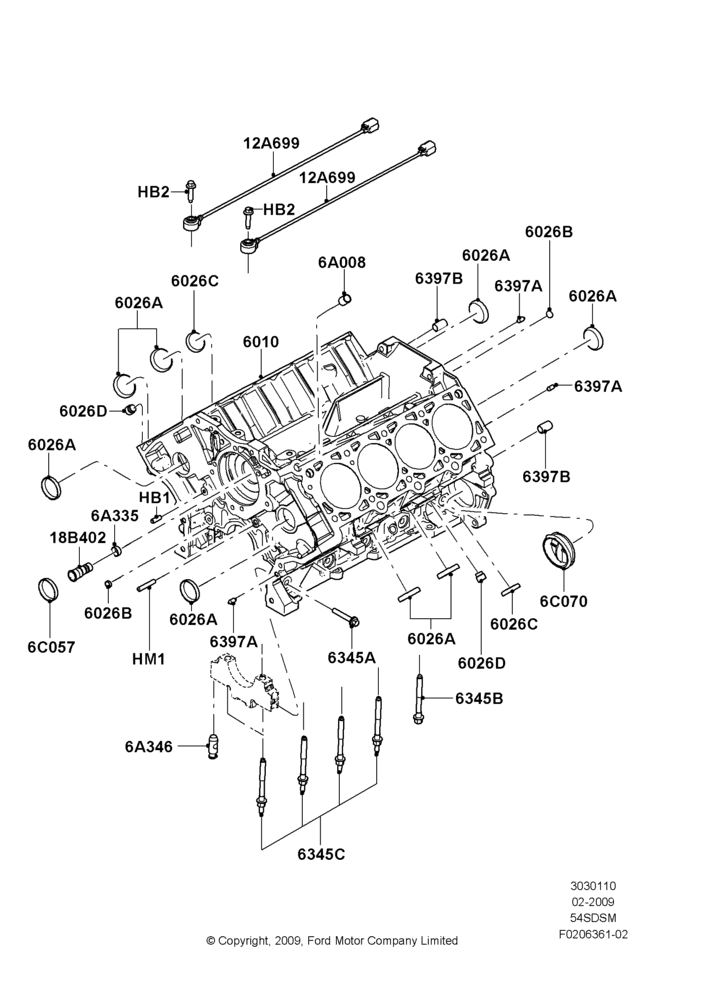 10C - Cylinder Block and Plugs, 5.4L 4V DOHC EFI S/C ALUM V8 G; 26/FEB/2009-30/APR/2012