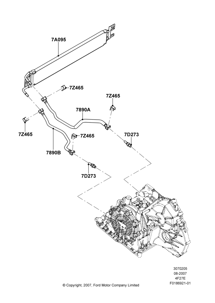 05K - Transmission Cooling Systems, 4-Speed Automatic Transaxle - 4F27E; 27/AUG/2007-07/DEC/2010