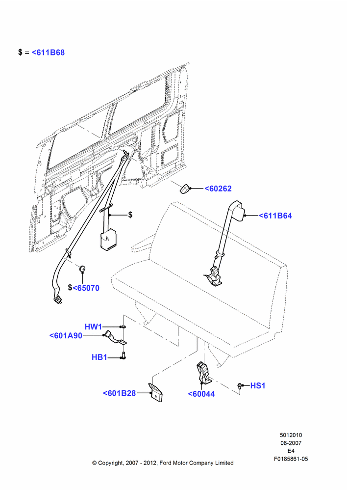10H - Rear Seat Belts, With 2nd Row Bench Seat - 3 Passngr, With Crew Van Package; 06/AUG/2007