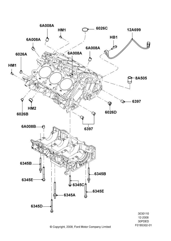 10F - Cylinder Block and Plugs, 3.0L 4V OHC V6 Duratec 230HP; 04/FEB/2009-29/JUL/2012