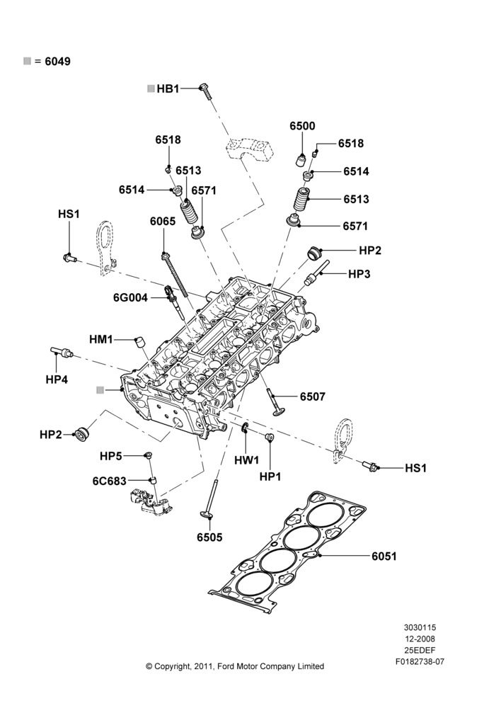 15A - Cylinder Head, 2.5L 4v PFI I4 Gas/Electric; 04/FEB/2009-29/JUL/2012
