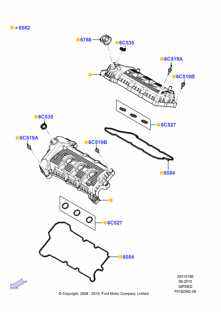 15E - Cylinder Head Cover, 3.0L 4V OHC V6 Duratec 230HP; 23/JUN/2008-29/APR/2012