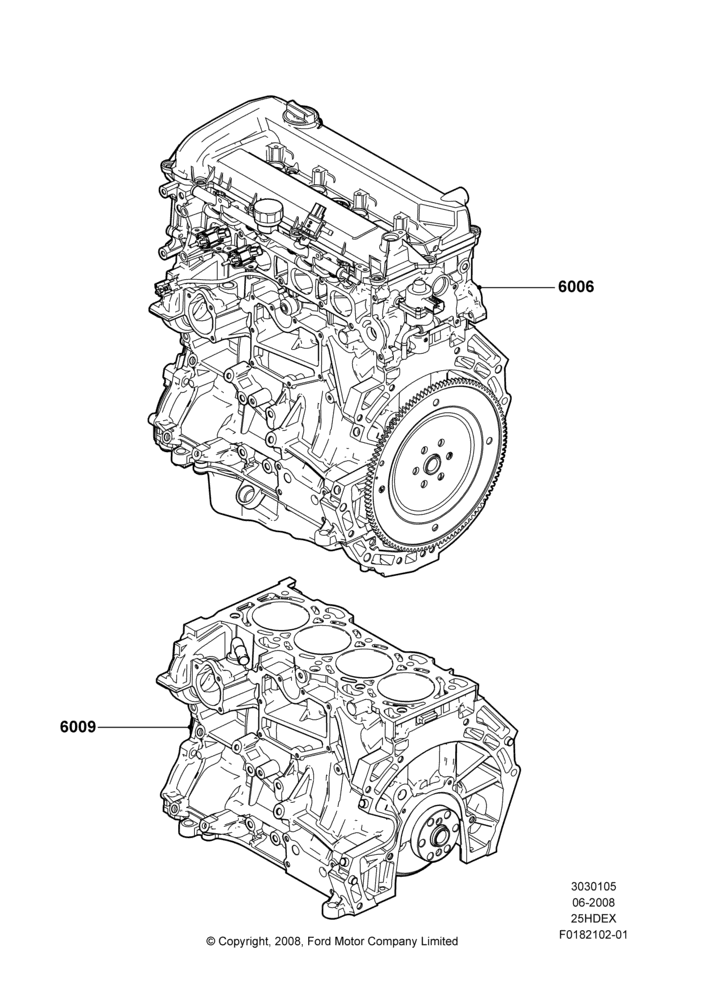 05A - Service Engine and Short Block, 2.5L Duratec (110kW/150PS); 23/JUN/2008-29/APR/2012