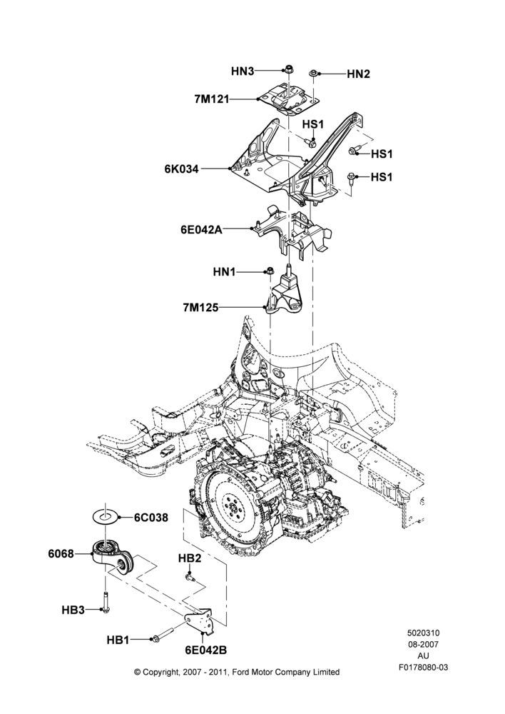 10E - Transmission Mounting, 4-Speed Automatic Transaxle - 4F27E; 27/AUG/2007-07/DEC/2010