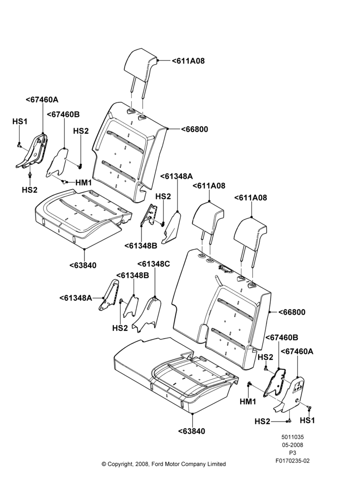 35A - Rear Seat Pads/Valances & Heating, 2nd Row 60/40 (3 P) Folding Seat; 02/MAY/2008-13/JUN/2011