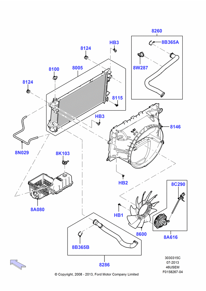 Radiator/Coolant Overflow Container, 4.6L 3V V8