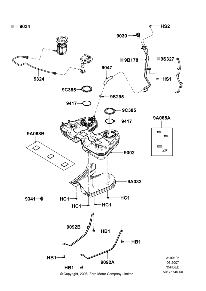05E - Fuel Tank, 3.5L 4V DOHC VCT SMPI V6 Gas, With California/Green State Req; 18/JUN/2007-13/AUG/2008