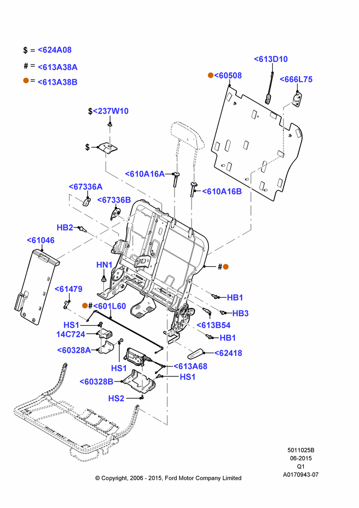25B - Rear Seat Back, 60% Seat, LH Seat; 06/NOV/2006-14/AUG/2013