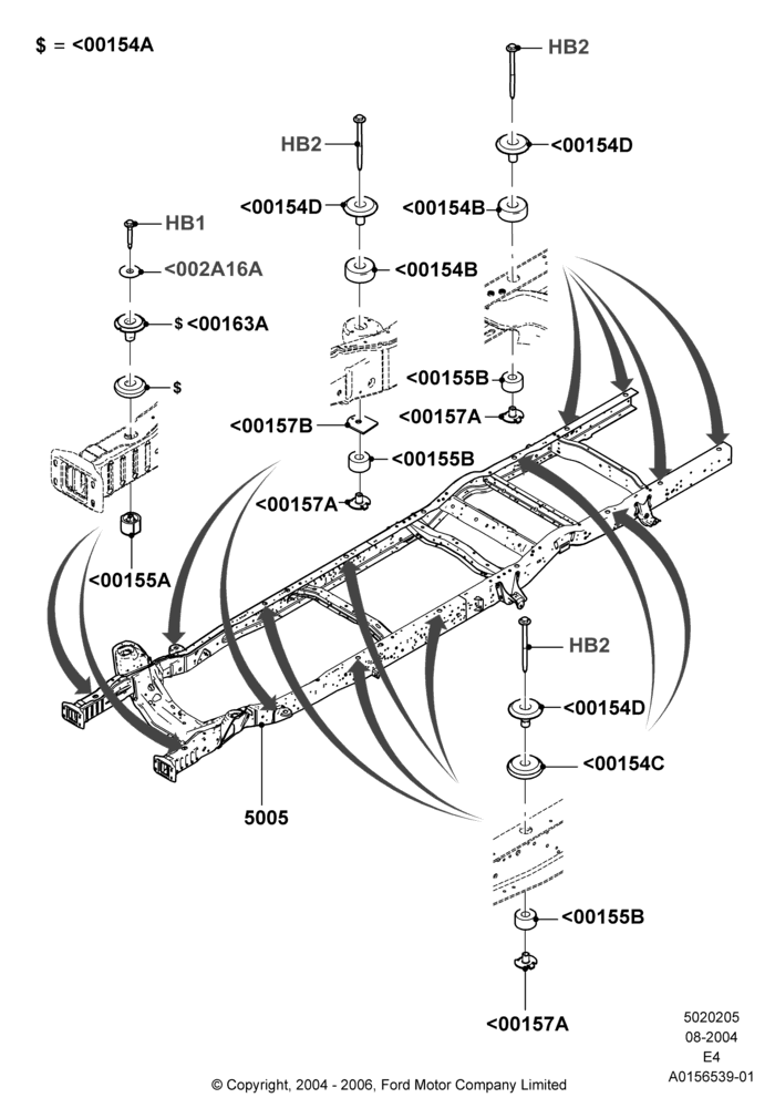 05F - Chassis Frame, Cutaway, Ford 350 Series, Stripped Chassis; 02/AUG/2004-16/OCT/2006