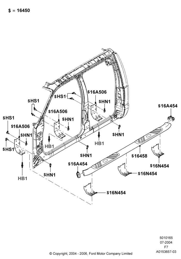 65L - Running Boards/Side Steps, Crew Cab, SD Aux Step-Curv Tube Cr W/O Lights, Production Installed; 19/JUL/2004-12/FEB/2010