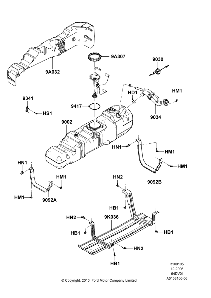05A - Fuel Tank, 6.4L Diesel V8 Twin Turbo, Wide Frame (Pickup), With 6 3/4' Styleside Steel Box; 18/DEC/2006-12/FEB/2010