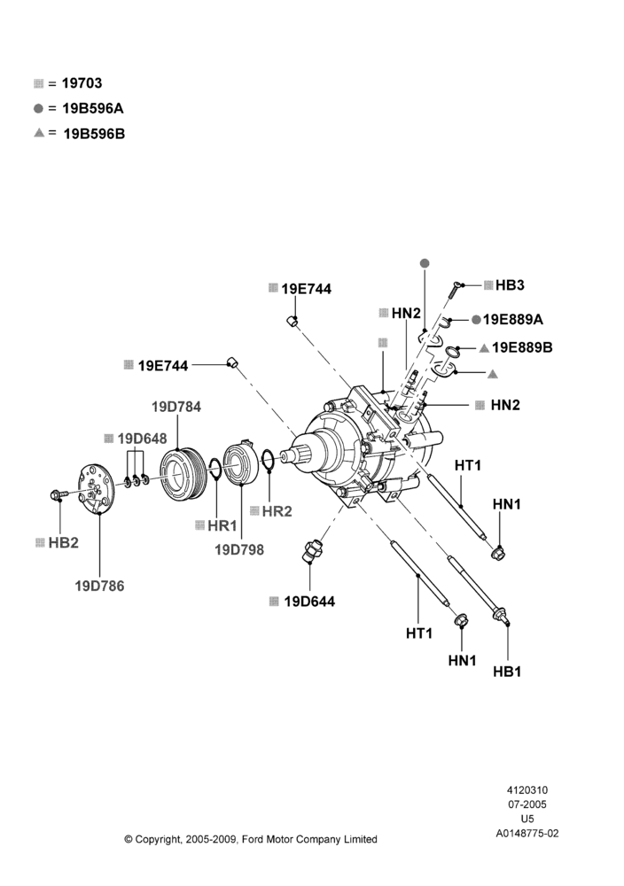 10H - Air Conditioning Condensr/Compressr, 4.6L 3V V8, With Aux Overhead Heater And A/C, Compressor Assy; 19/JUL/2005-16/DEC/2010