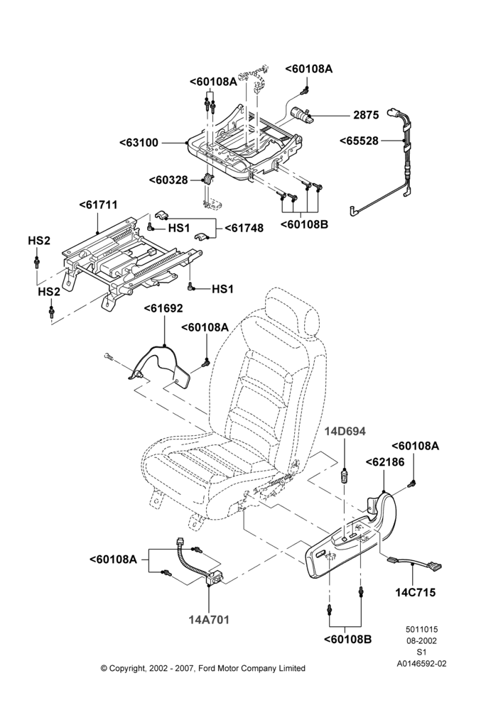 15E - Front Seat Base, With Pass 6 Way Power Seat Adjuster; 19/AUG/2002-30/JUN/2005