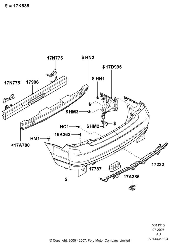 10G - Rear Bumper, 4 Door Sedan, With Exterior Appearance Pack; 18/JUL/2005-27/AUG/2007