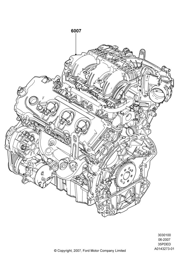 00C - Engine Assy Fully Dressed, 3.5L 4V DOHC VCT SMPI V6 Gas; 30/APR/2007-15/JUN/2009