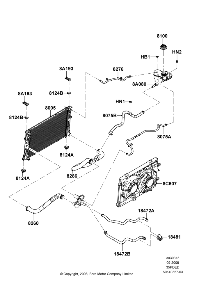 15A - Radiator/Coolant Overflow Container, 3.5L 4V DOHC VCT SMPI V6 Gas; 30/AUG/2006-29/JUL/2012