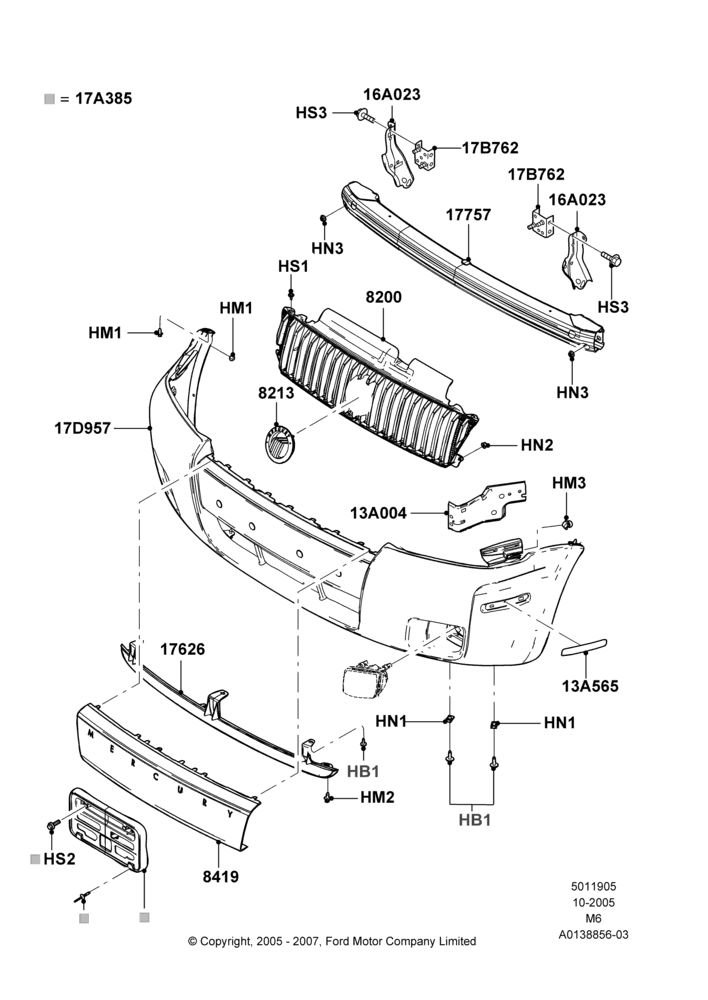 05B - Radiator Grille and Front Bumper, Lincoln/Mercury Series; 03/OCT/2005-01/MAY/2006