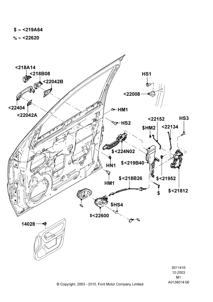 10D - Front Door Lock Controls, Ford Series; 22/DEC/2003-01/MAY/2006