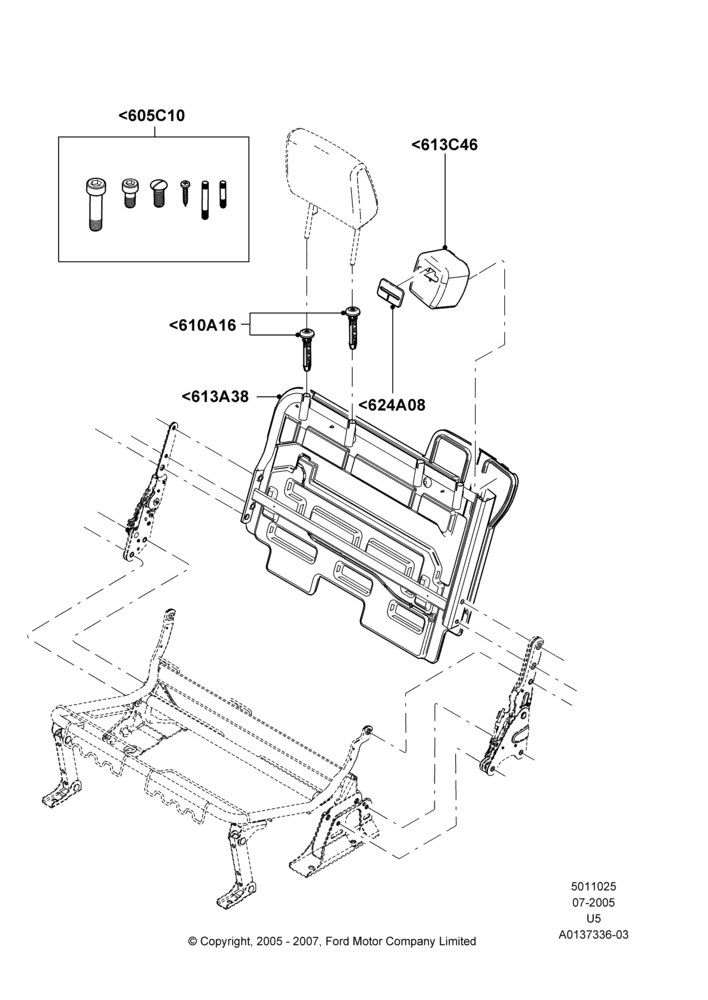 25P - Rear Seat Back, 2nd Row 60/40 (3 P) Folding Seat, RH; 19/JUL/2005-16/DEC/2010