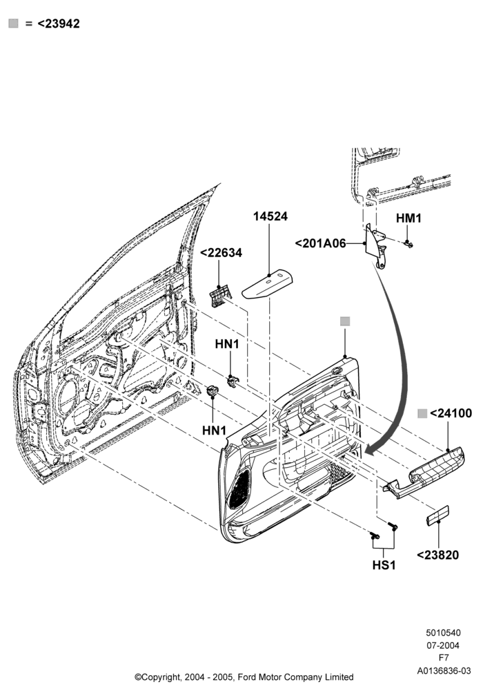 40B - Front Door Trim Panels, With Power Front Windows; 19/JUL/2004-18/DEC/2006