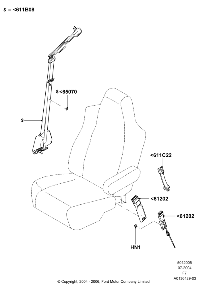 05G - Front Seat Belts, Less Fr Seat Integrated Restraints, Super Cab, With Captain Chair Front Seats, With High Back Front Seats; 19/JUL/2004-18/DEC/2006