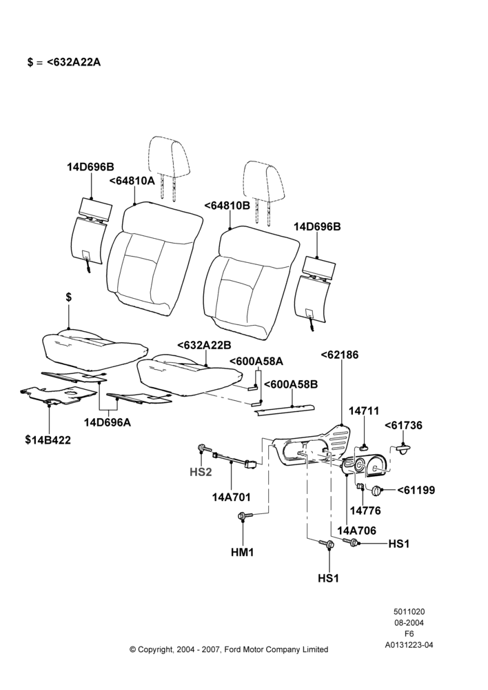 20N - Front Seat Pads/Valances & Heating, Bucket Type Front Seat, Crew Cab, Sports Front Seat, With Captain Chair Front Seats; 23/AUG/2004-18/AUG/2008