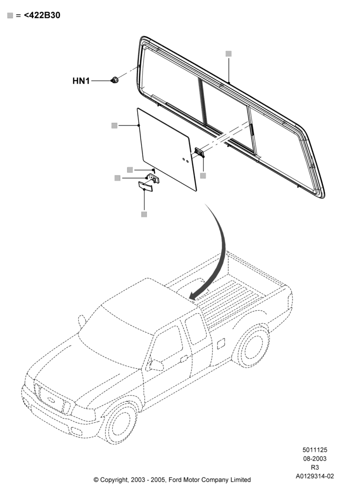 25B - Back Window Glass, With Sliding Rear Window; 04/AUG/2003-16/DEC/2011