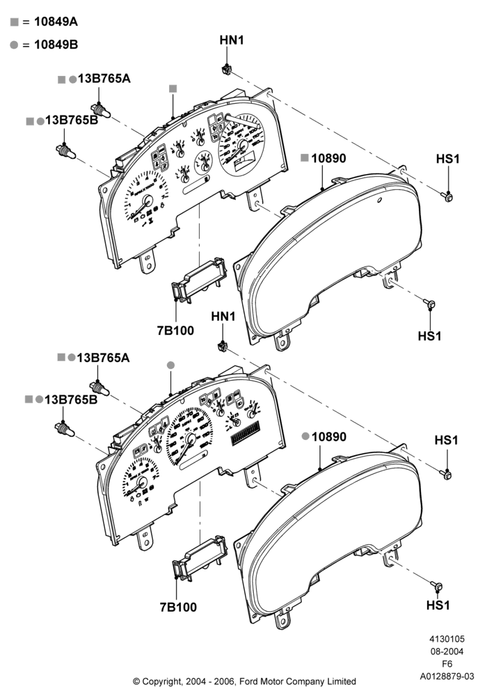 05C - Instrument Cluster, All Flow Thru Floor Consoles, Ford 150 Series; 23/AUG/2004-17/JUL/2006