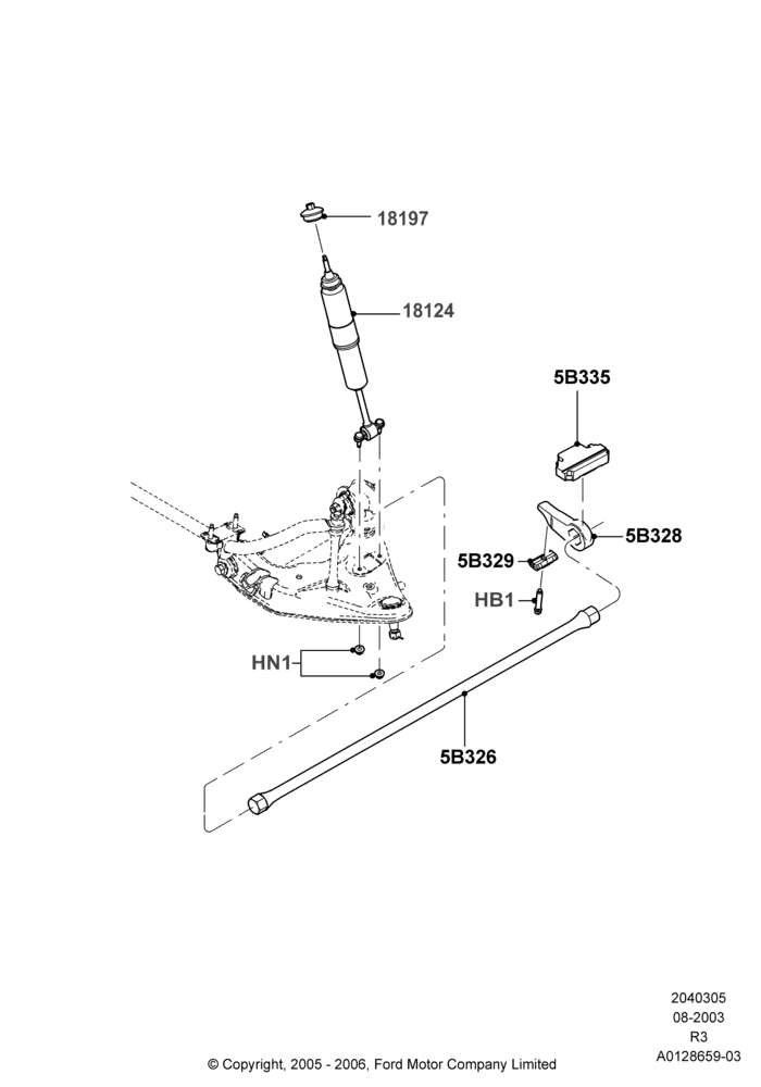 05B - Front Suspension Struts and Springs, Std Duty Torsion Bar Suspension; 04/AUG/2003-04/JUN/2007