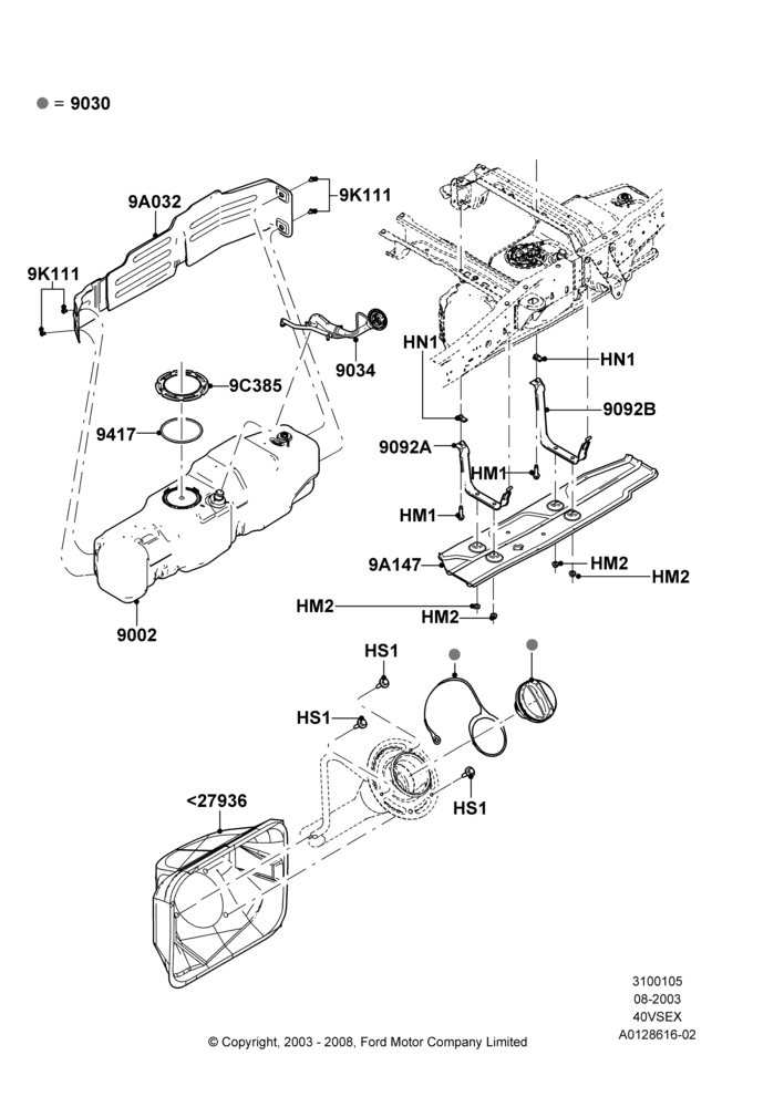 05U - Fuel Tank, 112"/2845MM Wheelbase, 4.0L V6 12V SOHC EFI, Regular Cab, Skid Plate, With Flareside Box - Steel; 04/AUG/2003-18/AUG/2008
