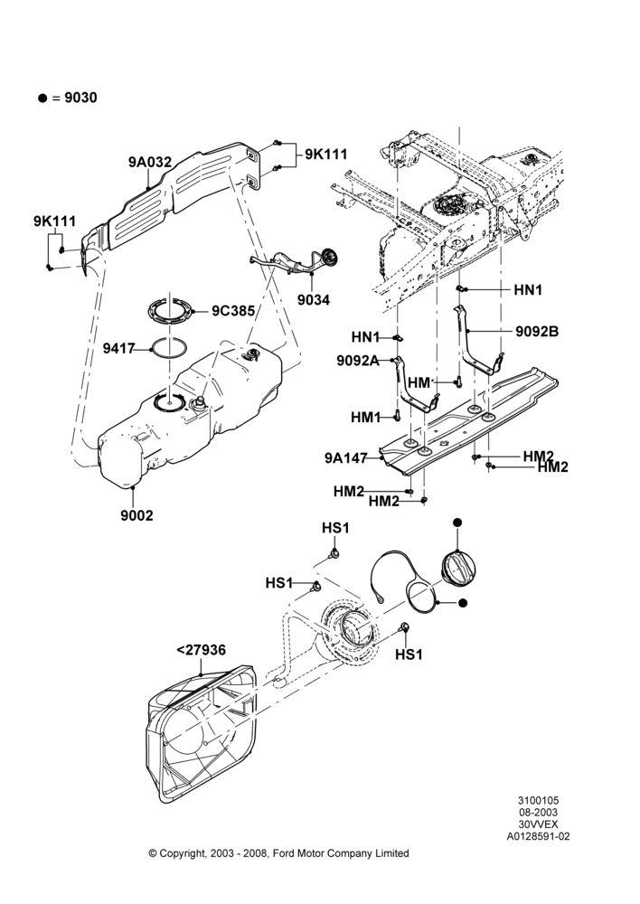 05F - Fuel Tank, 112"/2845MM Wheelbase, 3.0 V6 12V OHV EFI, Regular Cab, Skid Plate, With Flareside Box - Steel; 04/AUG/2003-18/AUG/2008