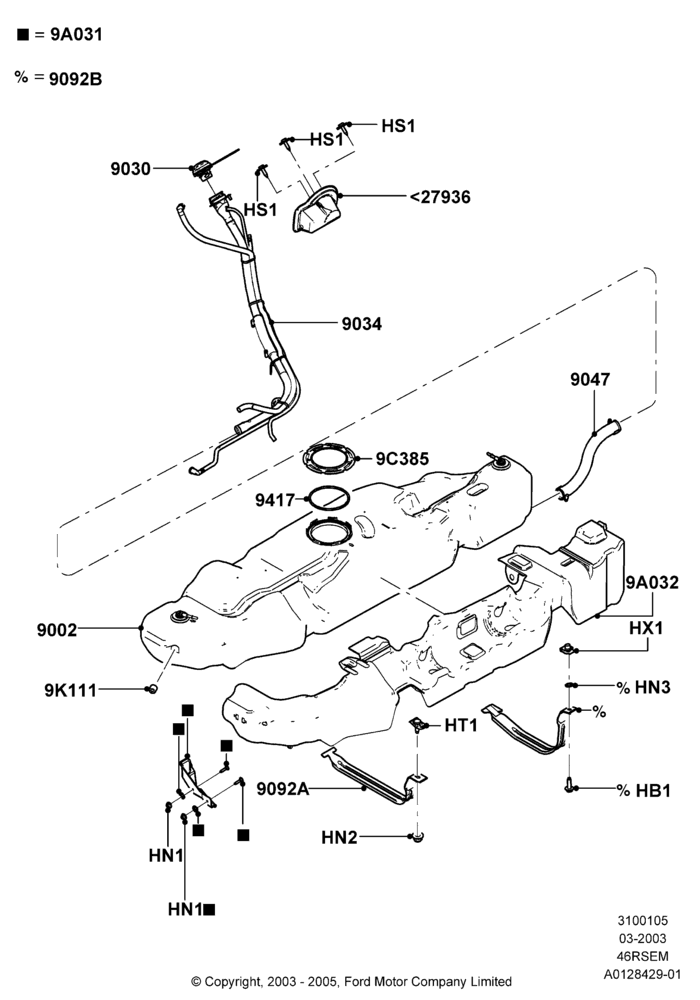 05Z - Fuel Tank, Less Skid Plates, Romeo 4.6 SOHC EFI; 04/AUG/2003-19/JUL/2005
