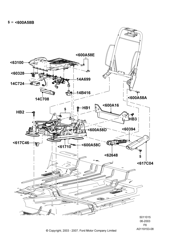15J - Front Seat Base, Crew Cab, With Driver 6 Way Pwr.Seat Adjuster, Driver Seat; 02/JUN/2003-08/AUG/2005