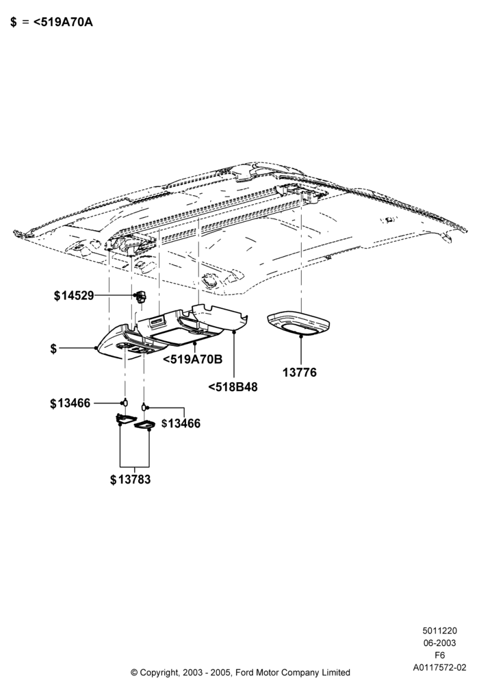 20B - Console - Overhead, Less Sun Roof, Standard Ovrhed Console & With Rail, Super Cab; 02/JUN/2003-18/AUG/2008