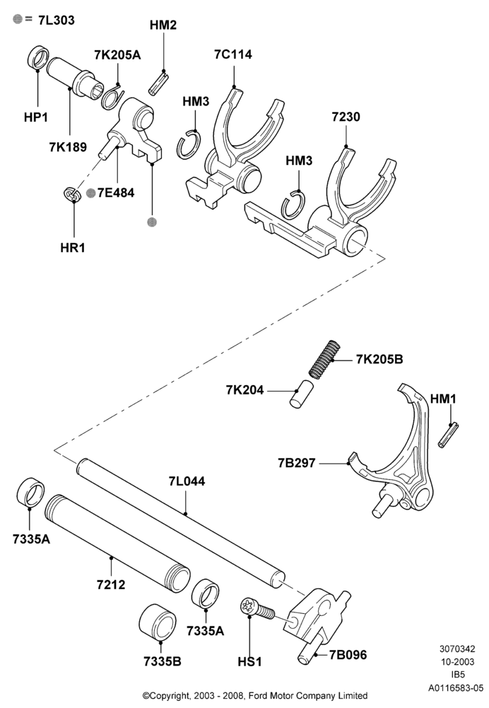 42C - Manual Transaxle Selector Forks, B5/IB5, CVH 2.0  EFI; 04/SEP/2003-05/APR/2004