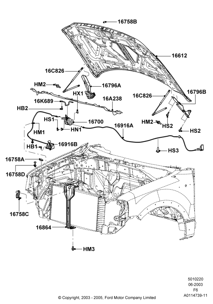 20A - Hood and Related Parts, Production Installed; 02/JUN/2003-18/AUG/2008