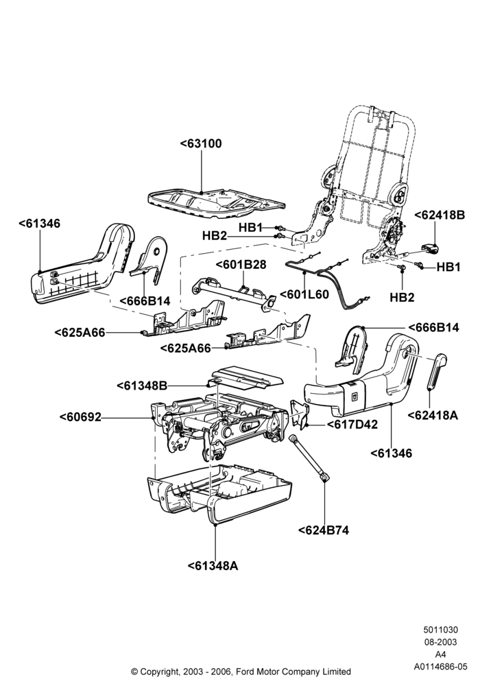 30A - Rear Seat Base, With 2nd Row Dual Captain Chairs; 25/AUG/2003-02/JAN/2007