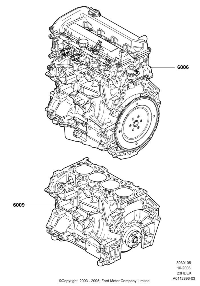 05A - Service Engine and Short Block, 2.3L Duratec-HE (145PS) - MI4; 04/SEP/2003-27/AUG/2007